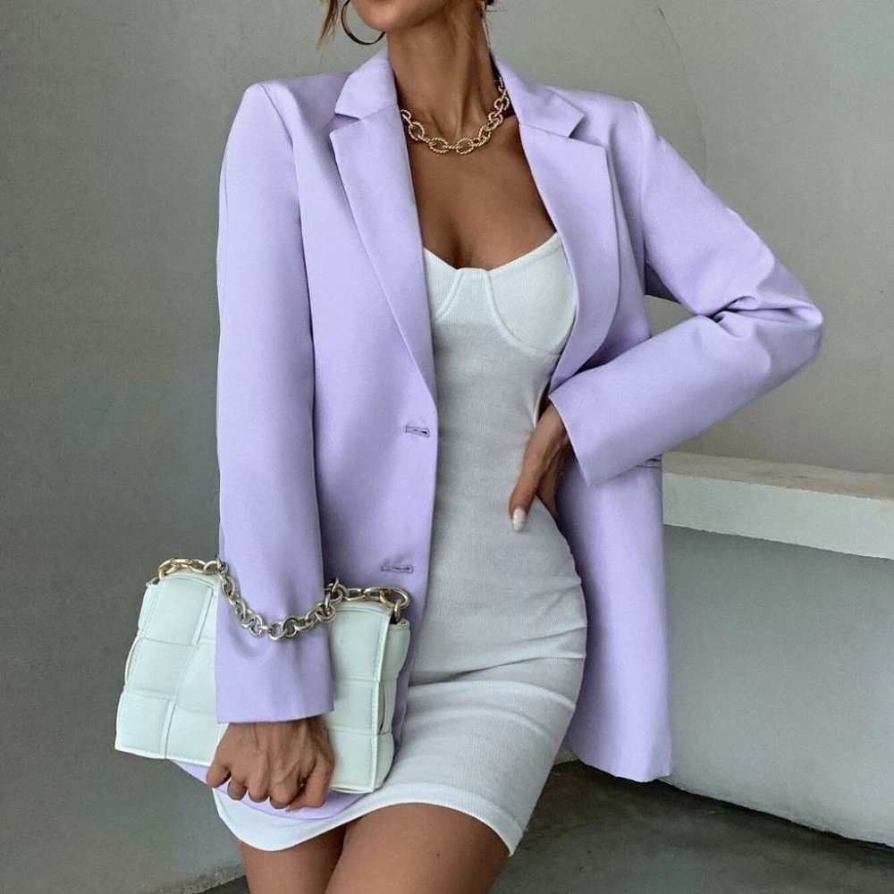 purple single breasted blazer chic fun classy business casual - Picture 3 of 6